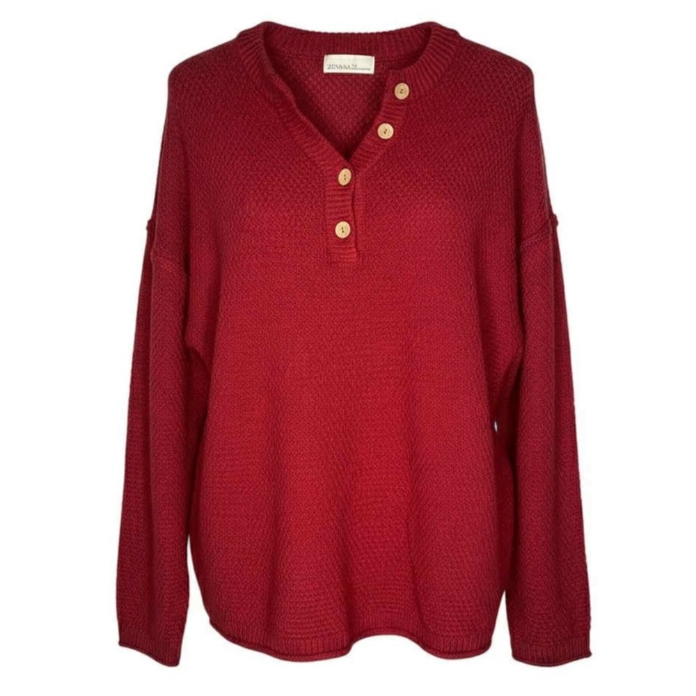 Zenana Women's waffle Knit Oversized Long Sweater‎ Red size Small/Medium minimal